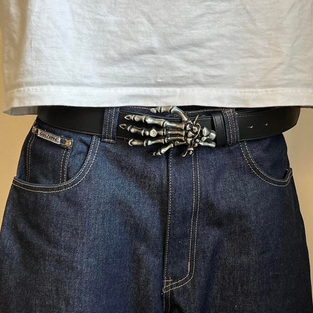 y2k style skeleton grunge goth emo black belt